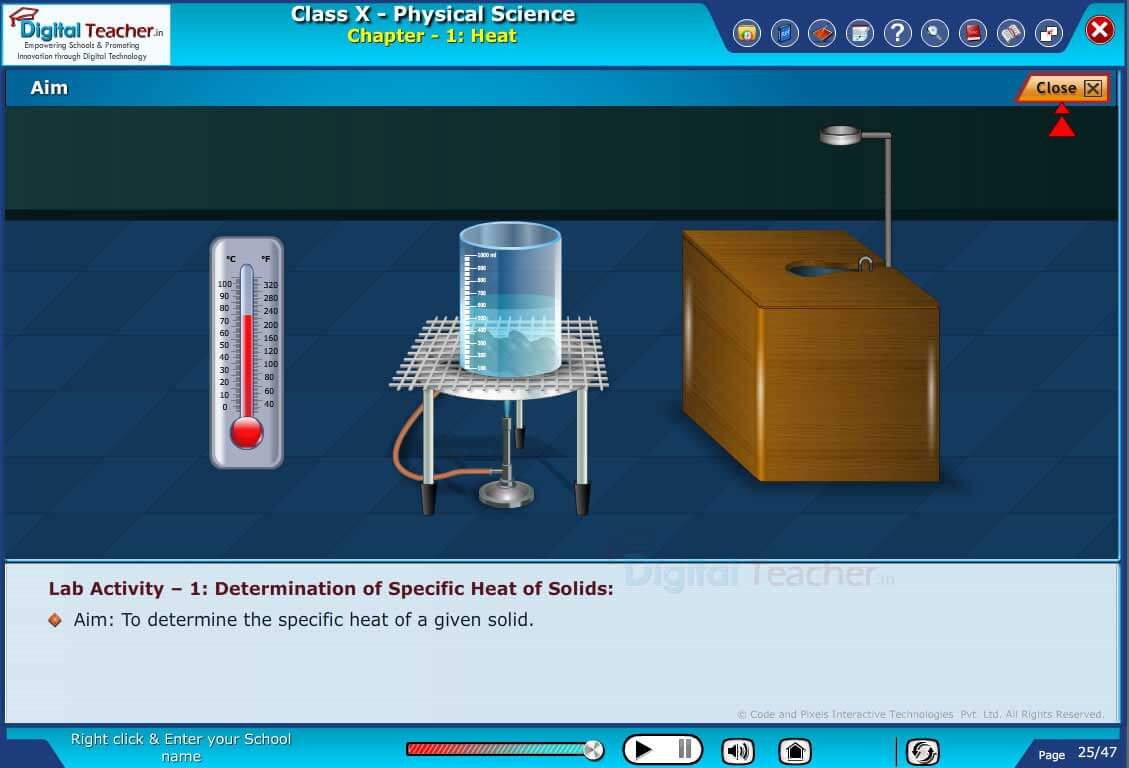 10th class physical science, lab activity on determination of specific heat of solids